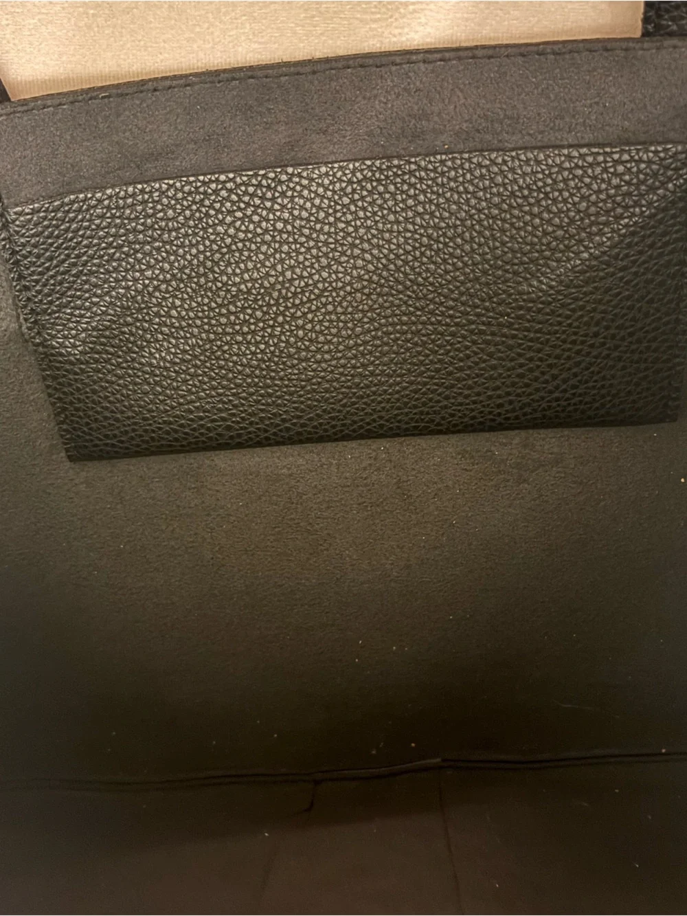 Vince Camuto Black Leather Laptop Tote with Gray Center Panel